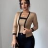 A Two-Piece Set for Women Featuring an Elegant And Stylish Color-Block Cardigan Paired with a Strapless Top
