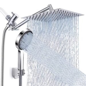 Shower Head, High Pressure Rainfall/Handheld Shower Combo With Extension Arm, 9 Settings, Anti-Leak Shower Head With Holder, Height/Angle Adjustable, Chrome, Matte Black