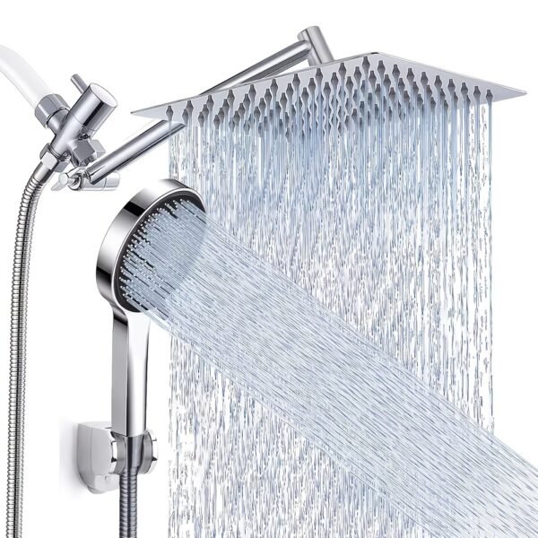 Shower Head, High Pressure Rainfall/Handheld Shower Combo With Extension Arm, 9 Settings, Anti-Leak Shower Head With Holder, Height/Angle Adjustable, Chrome, Matte Black
