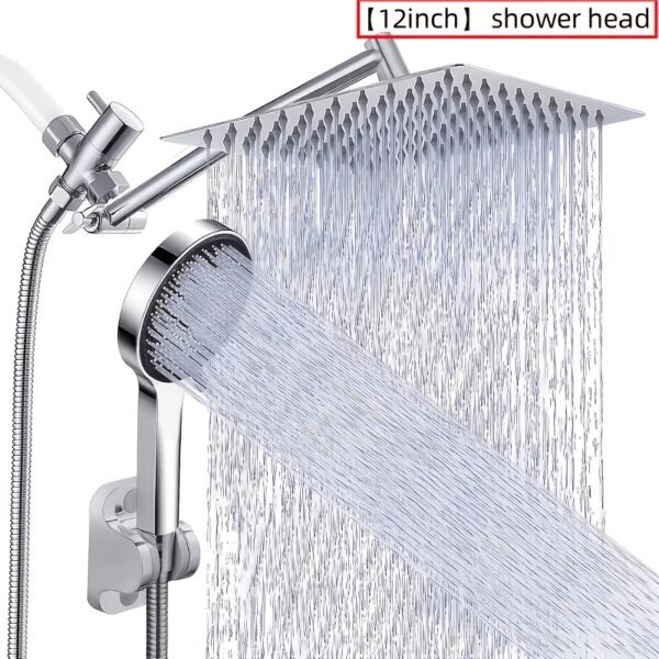 product-fancy-7240f54e-4fcc-40f8-b2b4-bbe7889b9f1f Shower Head, High Pressure Rainfall/Handheld Shower Combo with 13inch Extension Arm, Various Settings, Anti-leak Shower Head with Holder, Height/Angle Adjustable, Chrome, Matte Black