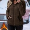 This Is a New Autumn and Winter Women's Fashionable Casual Jacket with a Contrasting Color, Plush Zipper and Pocket. It Is a Warm Long-sleeved, Comfortable and Versatile Coat for Women
