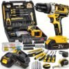 [21V Cordless Drill Set] 1/18/30/32/35/136/148pcs Electric Drill Tool Box Set | Rechargeable Cordless Drill Set with 2 Batteries, Cordless Drill Driver with Hand Tools, Screwdriver, Bit Set, And Tool Box for Home Repair, Gift for Men
