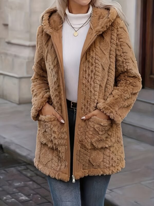 Solid Color Double-Sided Plush Zip-Up Hooded Cardigan Women's Casual Mid-Length Plush Coat for Autumn and Winter