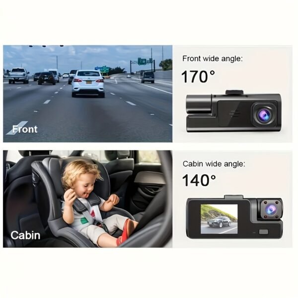 1080P Triple Camera Dash Cam, Car Camera with IR Night Vision, 170° Wide Angle Car DVR Camera, 16GB/32GB TF Card Optional, Loop Recording, G-Sensor | 2-Inch IPS Screen Dual Lens Car Dashboard Video Cam, 24H Parking Mode, Christmas Gift