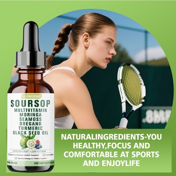 10-in-1 Soursop Graviola Liquid Drops 60ml (2fl.oz) - 1800mg Extra Strength Formula with Sea Moss, Moringa, Ashwagandha & Black Seed Oil - High Absorption Natural Herbal Extract