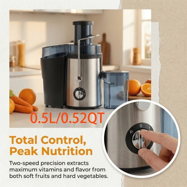 Fruit And Vegetable Centrifugal Juicer - 2-speed Adjustable Juicer with 3-inch Wide Feed Chute, Equipped with A 0.52-quart Juice Cup And A 54oz Pulp Container, Easy-to-clean Electric Juicer