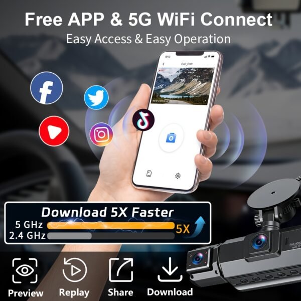 [FOXGOD] High-quality Vehicle Black Box with 5G Wifi, 4 Cahnnels& 2 Cahnnels FHD 1080P Dash Cam, 8 IR Lights, WDR, Car Driving Recorder with Multi-functional Rear Camera, Parking Monitor, G-sensor, Loop Recording, No Card/32g Card Optional