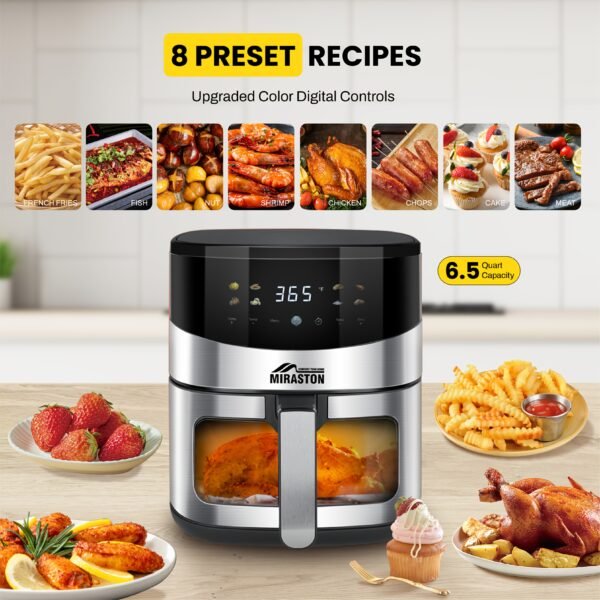 6.5QT/2.8QT Air Fryer, Smart Touch Screen with Color Icons And Viewable Windows, 8 Presets Recipes & Manual Adjustments for Quick Easy Meals, Dishwasher-Safe, for Family, Party, Kitchen Accessories, Toaster Oven, Deep Fryer, Multifunctional Cooker