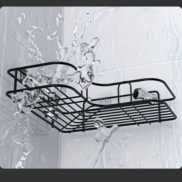 Rust-Resistant Corner Shower Rack - a Wall-Mounted Bathroom Organizer with Multiple Shelves for Shampoo, Conditioner, And Cosmetics, Featuring a Space-Saving Design And a Durable Black End, Suitable for Modern Bathrooms