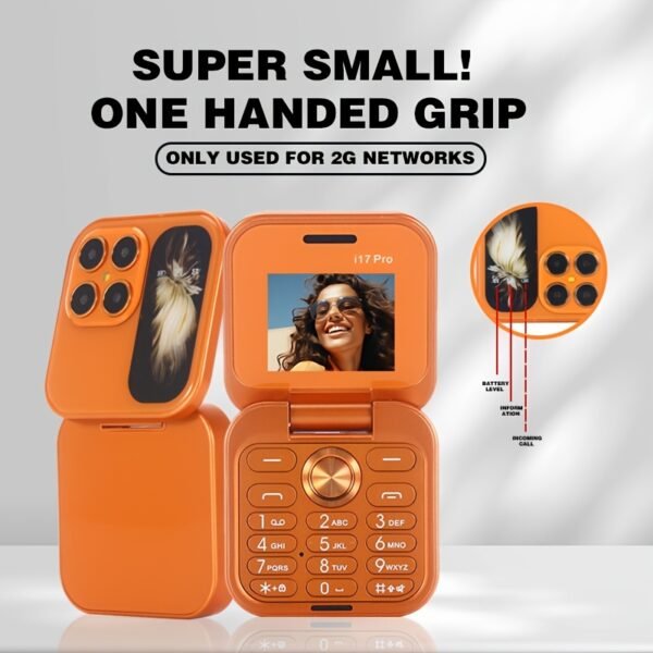 Mini Flip 2G Network Phone, New Xingyu Orange Color, Dual-SIM Dual-standby, Clear Calls, Back-side Flash Screen Reminder Function, 1000mAh Large Capacity, 72-hour Standby Time, Supports Multiple Languages/Bluetooth/music Playback/FM Radio Functions
