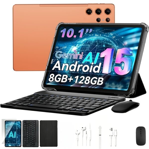 Android 15 Tablet Latest Tablets, 10.1 Inch Tablet 8GB RAM 128GB ROM, 8000Mah Battery 2 In 1 Tablet With Keyboard, Case, Stylus, Tablet PC, 5G Wifi, 5MP+16MP Dual Camera, 1280 * 800 FHD IPS Screen, Tablet, Pad, Tablet, Pad