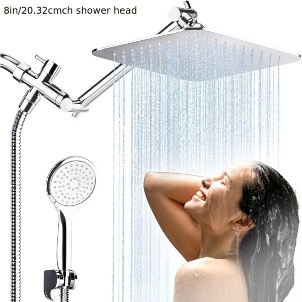 Shower Head, High Pressure Rainfall/Handheld Shower Combo With 15'' Extension Arm, 3 Settings, Anti-Leak Shower Head With Holder, Height/Angle Adjustable, Chrome, Matte Black