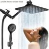 Shower Head, High Pressure Rainfall/Handheld Shower Combo With 15'' Extension Arm, 3 Settings, Anti-Leak Shower Head With Holder, Height/Angle Adjustable, Chrome, Matte Black