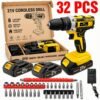 [21V Cordless Drill Set] 1/18/30/32/35/136/148pcs Electric Drill Tool Box Set | Rechargeable Cordless Drill Set with 2 Batteries, Cordless Drill Driver with Hand Tools, Screwdriver, Bit Set, And Tool Box for Home Repair, Gift for Men