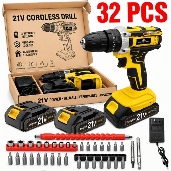 [21V Cordless Drill Set] 1/18/30/32/35/136/148pcs Electric Drill Tool Box Set | Rechargeable Cordless Drill Set with 2 Batteries, Cordless Drill Driver with Hand Tools, Screwdriver, Bit Set, And Tool Box for Home Repair, Gift for Men