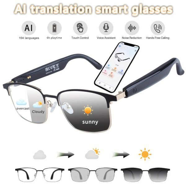 AI Smart Glasses, Smart Glasses With 160 Languages Real Time Translation Support, Chat GPT System, Hvesbsfsy New Multi-functional Audio Glasses For Men And Women, Built-in Microphone And Speaker, HD Voice Calls And HIFI Music Quality