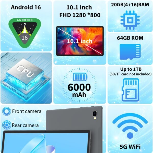 product-fancy-81e04828-990b-4ade-abe8-9c4ea439c1ff Android 16, Tablet Computer 20GB (4GB+16GB) RAM + 64GB ROM, 10.1 Inches, Android Tablet 2-in-1 Tablet Computer (Optional Accessories: Keyboard, Mouse, Case, Stylus), Dual Cameras, WiFi, Wireless, Suitable for Work Use, Can Be Used as a Gift.