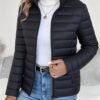 Women's Spring Slim-Fit Lightweight Warm Solid Color Jacket - Elegant, Stylish, and Versatile Beautiful Jacket - Stand Collar Zipper Long Sleeve - Casual Padded Polyester Fiber Cropped Coat - Seasonal Transition Jacket - High-Quality Classic Popular