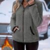 This Is a New Autumn and Winter Women's Fashionable Casual Jacket with a Contrasting Color, Plush Zipper and Pocket. It Is a Warm Long-sleeved, Comfortable and Versatile Coat for Women