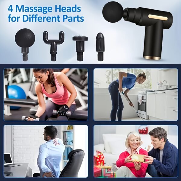 Portable Digital Fascia Gun With 4 Interchangeable Massage Heads, 6-Speed Deep Tissue Muscle Massager, USB Rechargeable, - Ideal Gift For Father'S Day And Valentine'S Day, Mini Massage Gun