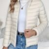 Women's Spring Slim-Fit Lightweight Warm Solid Color Jacket - Elegant, Stylish, and Versatile Beautiful Jacket - Stand Collar Zipper Long Sleeve - Casual Padded Polyester Fiber Cropped Coat - Seasonal Transition Jacket - High-Quality Classic Popular