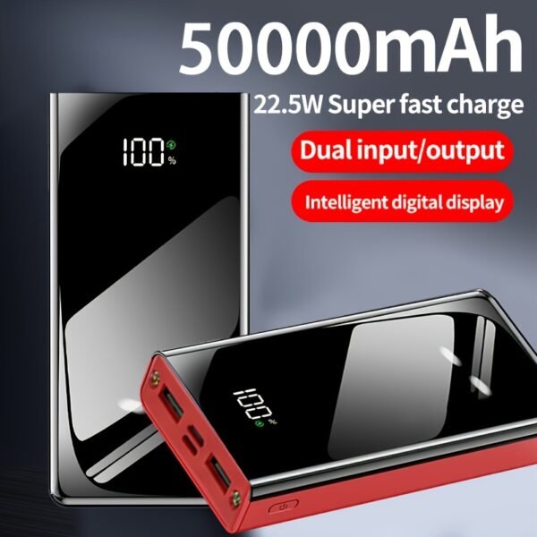 50000Mah 22.5W Fast Charging Portable Power Bank | Digital Display, Outdoor Travel Camping Light, Two-Way Fast Charging, Large Capacity Battery Pack for Iphone/Android Devices