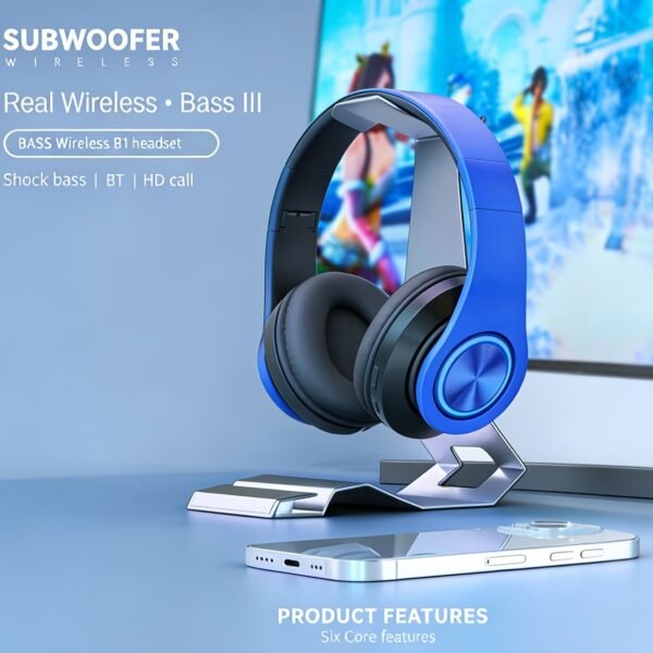 B39 Wireless Headphones, Over-Ear Headset with Microphone, Noise Cancellation, Foldable Lightweight Design, Deep Bass