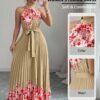 Fashionable New Women'S Summer Halter Floral Print Pleated Dress