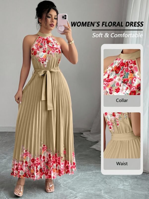 Fashionable New Women'S Summer Halter Floral Print Pleated Dress