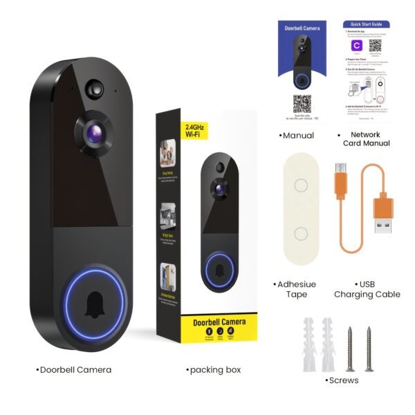 1440P Wireless Smart Doorbell, WiFi Camera, Night Vision Function, Artificial Intelligence Snapshot, Rechargeable Battery, Photo And Video Taking, Two-way Intercom, Local Storage