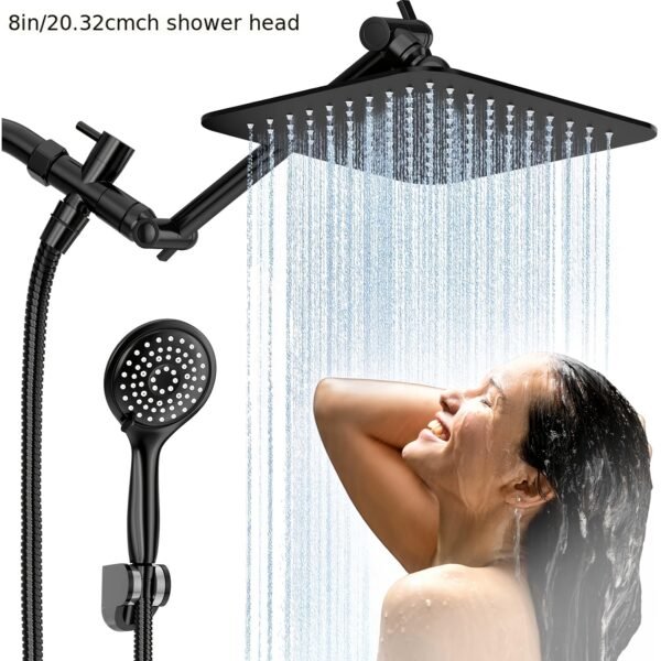 Shower Head, High Pressure Rainfall/Handheld Shower Combo With 15'' Extension Arm, 3 Settings, Anti-Leak Shower Head With Holder, Height/Angle Adjustable, Chrome, Matte Black