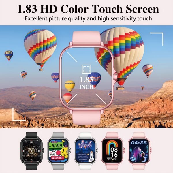 1.83-Inch Multifunctional Full Touch Screen Sports Smart Watch with Answer Make Call, Fitness Tracker, Voice Assistant, Remote Photography, Alarm Clock, Music Control, Information Alerts, Pedometer, Vibrant Display