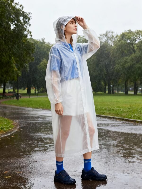 product-fancy-91e9910c-bfbb-4efd-89ff-9bede87ae71a 1pc White Thickened Transparent EVA Hooded Full-Body Raincoat, Portable Outdoor Rain Jacket Long Sleeve Jumpsuit Raincoat Adult Outdoor Riding Fashion Jumpsuit Raincoat Raincoat Adult Fashion Trench Coat Style Raincoat EVA