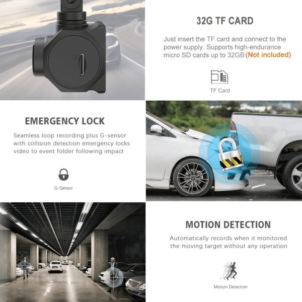 1080P HD Front And Cabin Dual-Camera Dash Cam, Equipped with 2-Inch IPS Screen, 170° Front Wide Angle And 140° Rear Wide Angle, ADAS Driving Assistance, G-Sensor, Loop Recording, Night Vision, 24-Hour Parking Mode - Sd Card Not Included