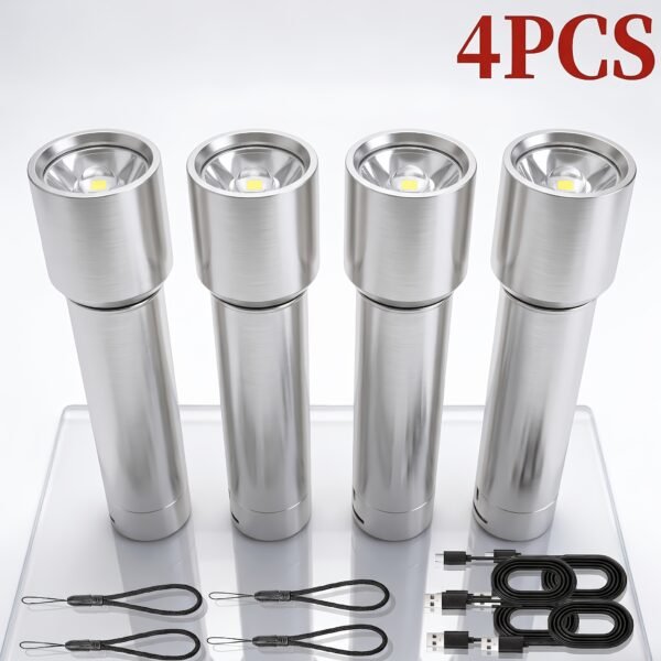 4-Pack Tactical Survival Kit Must Have: Super Bright Rechargeable LED Flashlights Set, Zoomable Spotlight & USB Charging For Emergency Preparedness, Power Outage Supplies, Camping Gear, Perfect Men Gifts