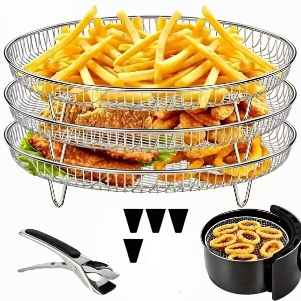 A Set of 8 Stainless Steel Air Fryer Dehydration Racks with Clips