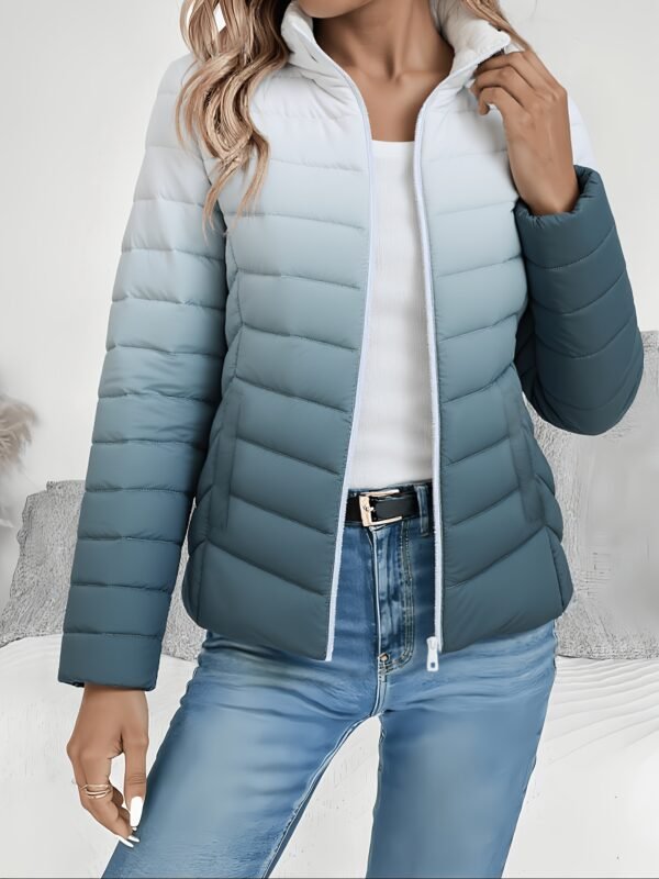 Women's Spring Slim-Fit Lightweight Warm Solid Color Jacket - Elegant, Stylish, and Versatile Beautiful Jacket - Stand Collar Zipper Long Sleeve - Casual Padded Polyester Fiber Cropped Coat - Seasonal Transition Jacket - High-Quality Classic Popular