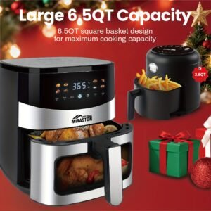 6.5QT/2.8QT Air Fryer, Smart Touch Screen with Color Icons And Viewable Windows, 8 Presets Recipes & Manual Adjustments for Quick Easy Meals, Dishwasher-Safe, for Family, Party, Kitchen Accessories, Toaster Oven, Deep Fryer, Multifunctional Cooker