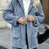 Solid Color Double-Sided Plush Zip-Up Hooded Cardigan Women's Casual Mid-Length Plush Coat for Autumn and Winter