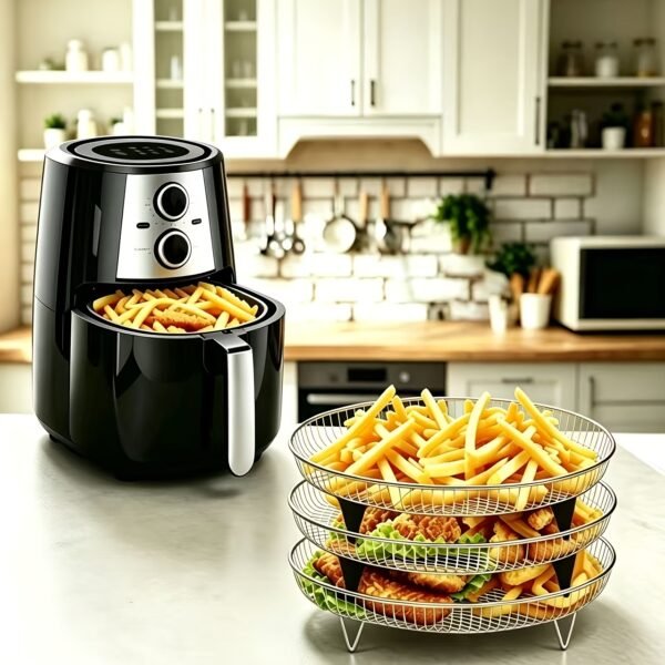 A Set of 8 Stainless Steel Air Fryer Dehydration Racks with Clips