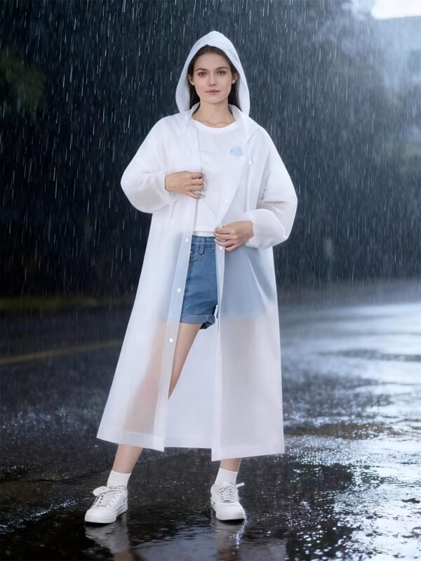 product-fancy-98b6b991-5b0f-47ae-87a5-dcf85ace31be-2 1pc White Thickened Transparent EVA Hooded Full-Body Raincoat, Portable Outdoor Rain Jacket Long Sleeve Jumpsuit Raincoat Adult Outdoor Riding Fashion Jumpsuit Raincoat Raincoat Adult Fashion Trench Coat Style Raincoat EVA
