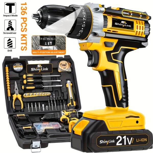 [21V Cordless Drill Set] 1/18/30/32/35/136/148pcs Electric Drill Tool Box Set | Rechargeable Cordless Drill Set with 2 Batteries, Cordless Drill Driver with Hand Tools, Screwdriver, Bit Set, And Tool Box for Home Repair, Gift for Men