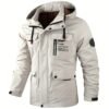 product-fancy-9c0d9b4f-5640-43c2-a135-484f81a4961a-1 New Men's Multi-Pocket Cargo Jacket, Men's Outdoor Windbreaker, Sporty Style, College Style, Vintage Style Outdoor Jacket, Elegant Spring and Autumn Front Placket Snap Button Design, High Quality Zipper, Luminous Strip Decoration, Checkered Print