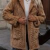 Solid Color Double-Sided Plush Zip-Up Hooded Cardigan Women's Casual Mid-Length Plush Coat for Autumn and Winter