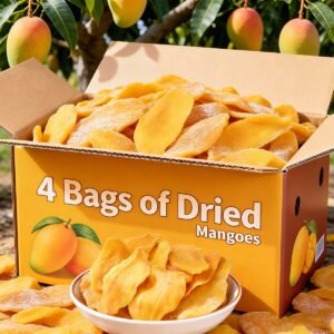 Dried Fruit Snacks, 4 Bags Dried Mango Slices, Sweet Tangy Chewy Mango Fruit Snacks for Office Snacks, Lunch Box, Tea Time, Back to School, Halloween Party Bowls And Christmas Gift Bags