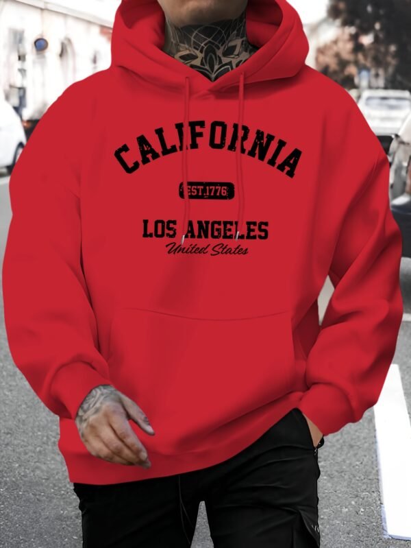 Men'S New Fashion United States Los Angeles California EST.1776 Letter Print Casual Sweatshirt Trendy Drawstring Hoodie Fall Winter Top Comfortable Versatile Long Sleeve Hooded Sweater