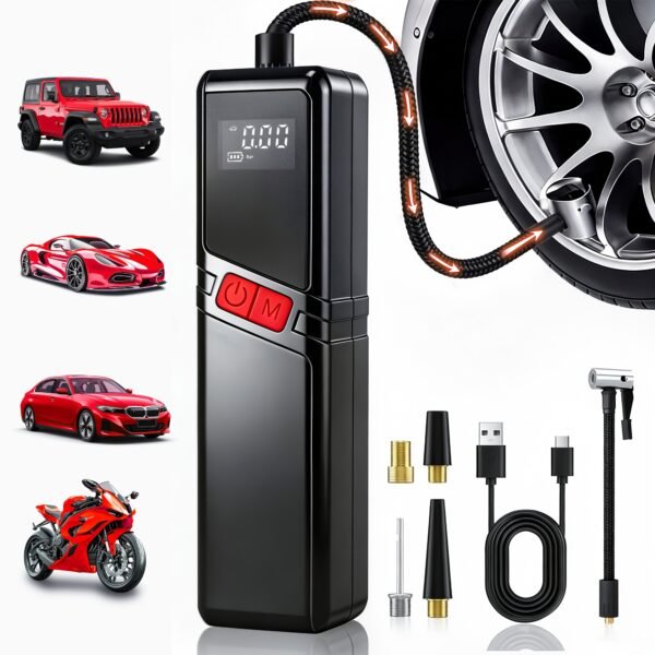 12000APortable Wireless Car Air Compressor Inflator Hand Pump with LED Lighting, Suitable for Cars/motorcycles/bicycles