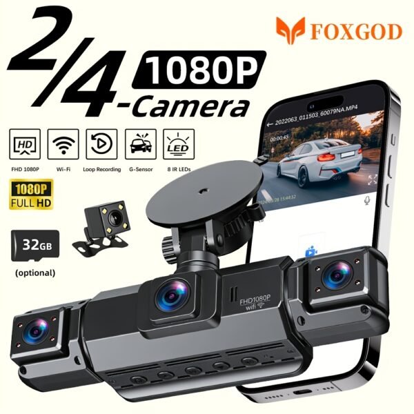 [FOXGOD] High-quality Vehicle Black Box with 5G Wifi, 4 Cahnnels& 2 Cahnnels FHD 1080P Dash Cam, 8 IR Lights, WDR, Car Driving Recorder with Multi-functional Rear Camera, Parking Monitor, G-sensor, Loop Recording, No Card/32g Card Optional