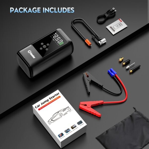 Soulor Car Jump Starter, 3000A to 6000A Portable Starter Power Supply, 2-In-1 Inflatable for All-In-One Multi-Functional Upgraded Version, 12V Quick Start Car, Suitable for All Cars, LED Emergency Lights, Compass, USB Input/Output