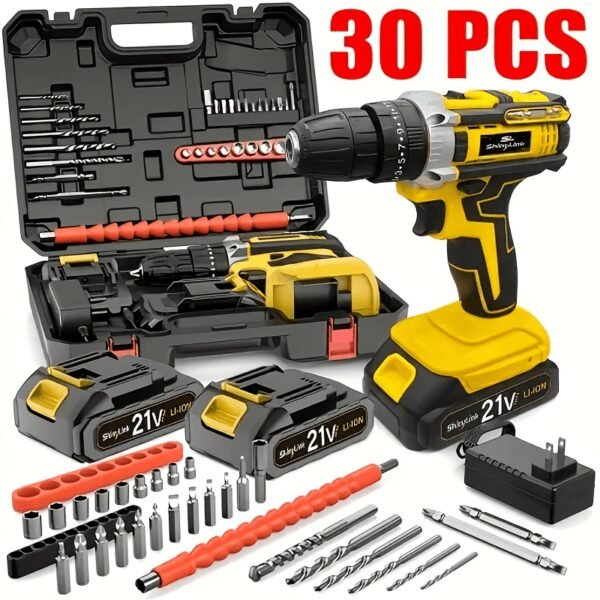 [21V Cordless Drill Set] 1/18/30/32/35/136/148pcs Electric Drill Tool Box Set | Rechargeable Cordless Drill Set with 2 Batteries, Cordless Drill Driver with Hand Tools, Screwdriver, Bit Set, And Tool Box for Home Repair, Gift for Men
